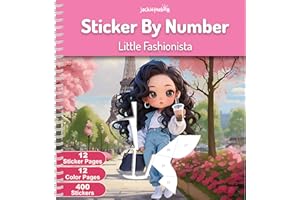 jackinthebox Sticker by Number Book, 12 Scenes Puzzle Paint by Sticker Book + Colouring Pages, Gifts for Birthday, Party Favor Toys for Girls, Arts & Crafts for Kids Age 7 8 9 10 - Little Fashionista
