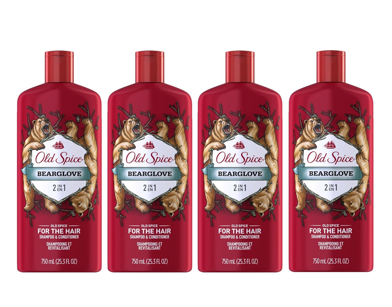 Old Spice 2 in 1 Shampoo and Conditioner, Bearglove, 25.3 Fluid Ounce (Pack of 4)
