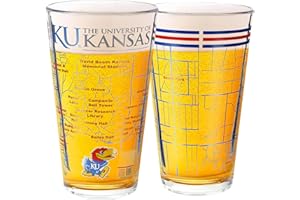 Greenline Goods University of Kansas Pint Beer Glasses Set of 2 - Full Color Jayhawks Logo & Campus Map – Jayhawk Gift Idea for College Grads & Alumni - College Glassware