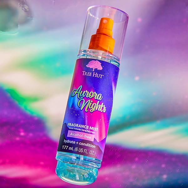 TREE HUT AURORA NIGHTS HAIR & BODY MIST, HYDRATING & ALCOHOL-FREE BODY SPRAY, FRAGRANCE WITH WARM PISTACHIO & TOASTED MARSHMALLOW NOTES, ALCOHOL-FREE FORMULA, VERSATILE BODY SPRAY, 6 FL OZ.
