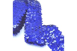 YOOGCORETT 2 Yards Blue Elastic Sequin Ribbon Trim Glitter Metallic Stretch Flat Sequin for Sewing Dress Costume Embellishments Headband and Crafts Sequin 1.8"Inch