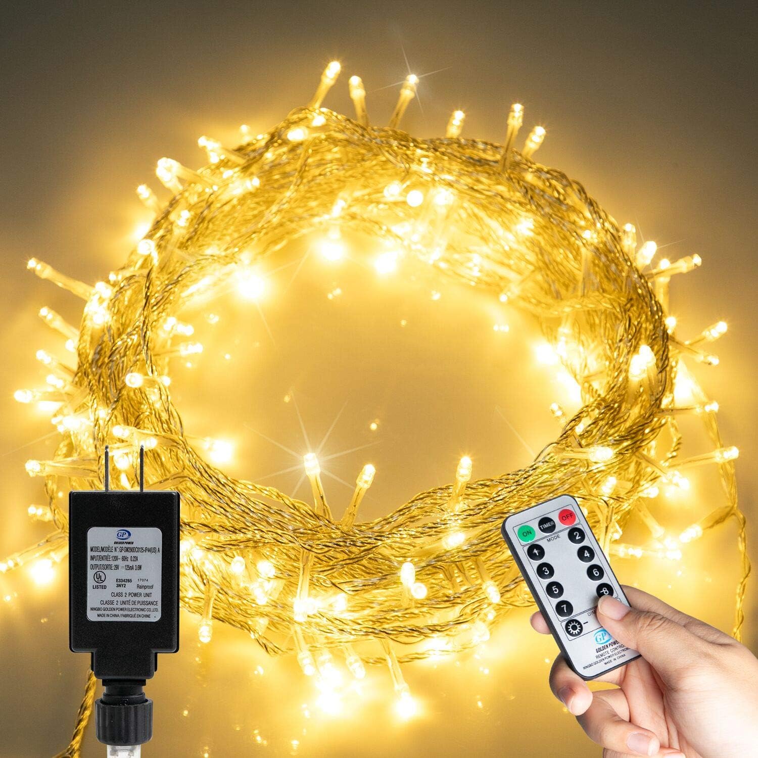 66FT 200 LED Christmas String Lights, Plug in Fairy Twinkle Lights with Remote 8 Modes Waterproof Indoor/Outdoor String Lights for Home Wedding Party Christmas Tree Holiday Decorations, Warm White