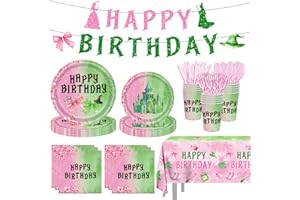 ASLERMURE 142pcs Pink and Green Witch Party Decorations Tableware, Witch Table Centerpieces Party Supplies, Tableware Set Paper Cups for Girls Birthday Party Decorations Severs 20 Guests