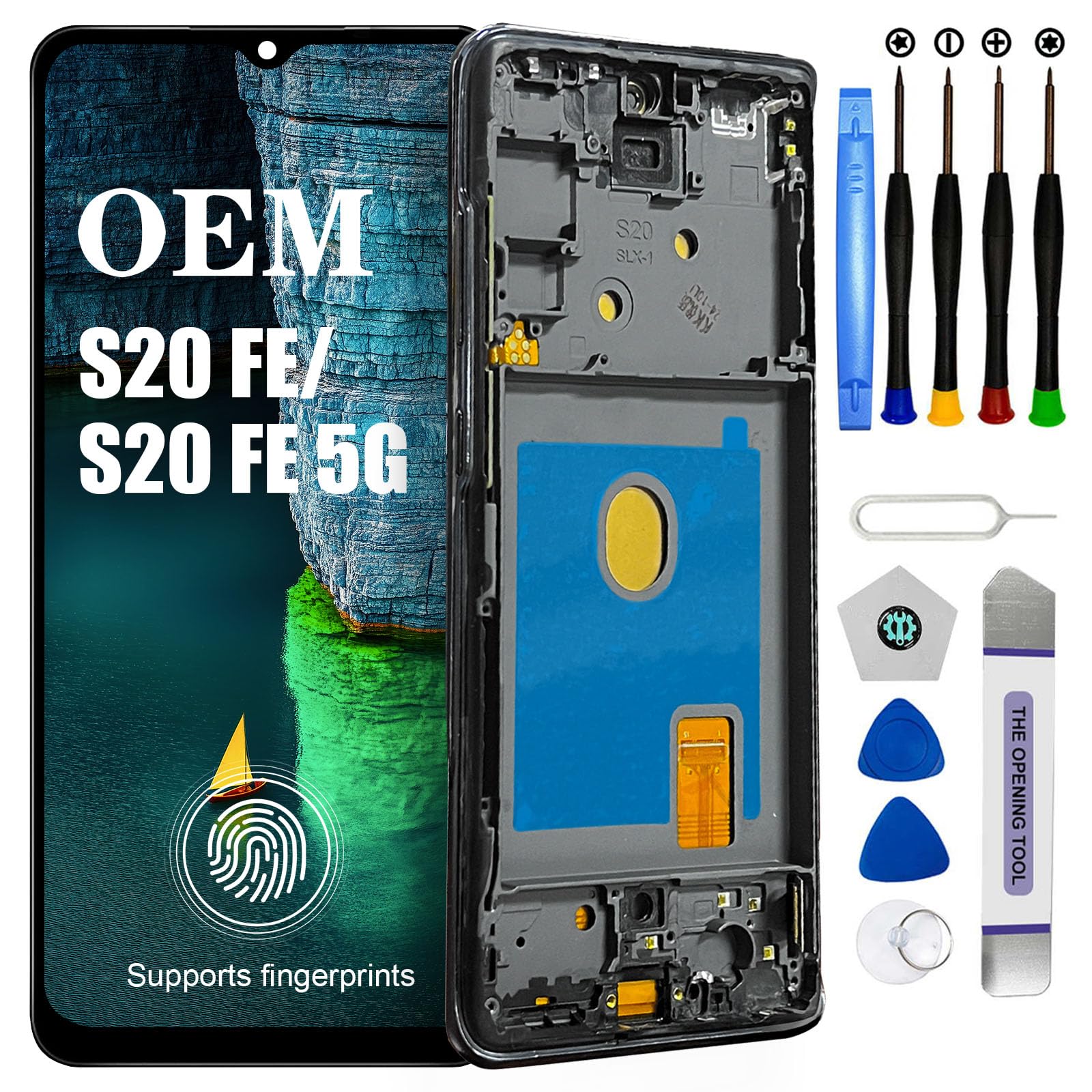 OEM AMOLED for Samsung Galaxy S20 FE 5G Screen Replacement Kit LCD Display Digitizer Assembly Touch Screen SM-G781U1/DS SM-G781U G781W 6.5 inch (Black with Frame)