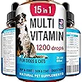 Advanced 15-in-1 Multivitamin for Dogs & Cats - Premium Liquid Supplement with Glucosamine, Vitamin B Complex and Cranberry for Joint, Digestive, Skin, Immune & UTI Support - 2.0 Fl Oz - Made in USA