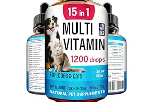FURFINDS Advanced 15-in-1 Multivitamin for Dogs & Cats - Premium Liquid Supplement with Glucosamine, Vitamin B Complex and Cranberry for Joint, Digestive, Skin, Immune & UTI Support - 2.0 Fl Oz - Made in USA