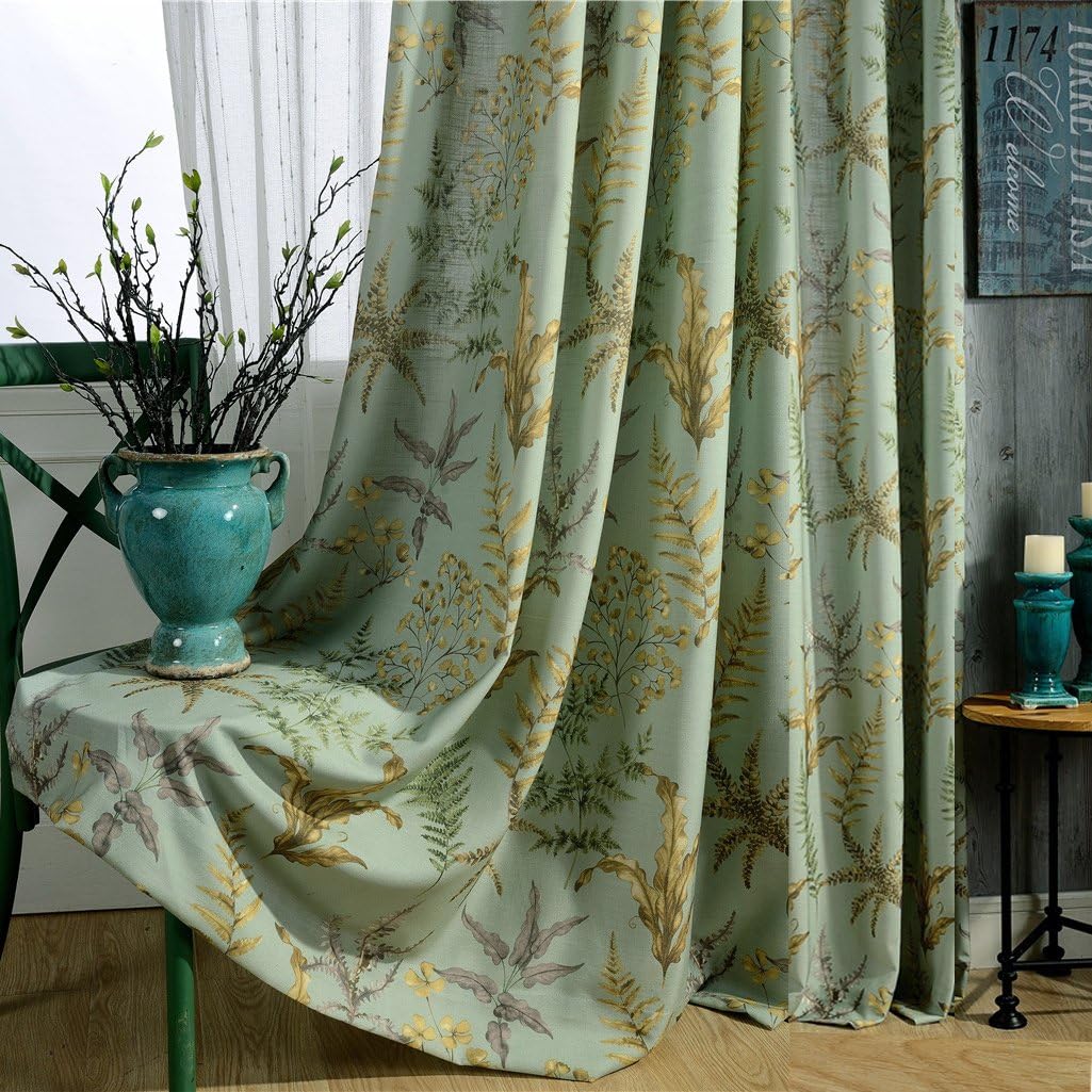 2 Panel Yellow Green Leaf Curtains Drpaes Living Room
