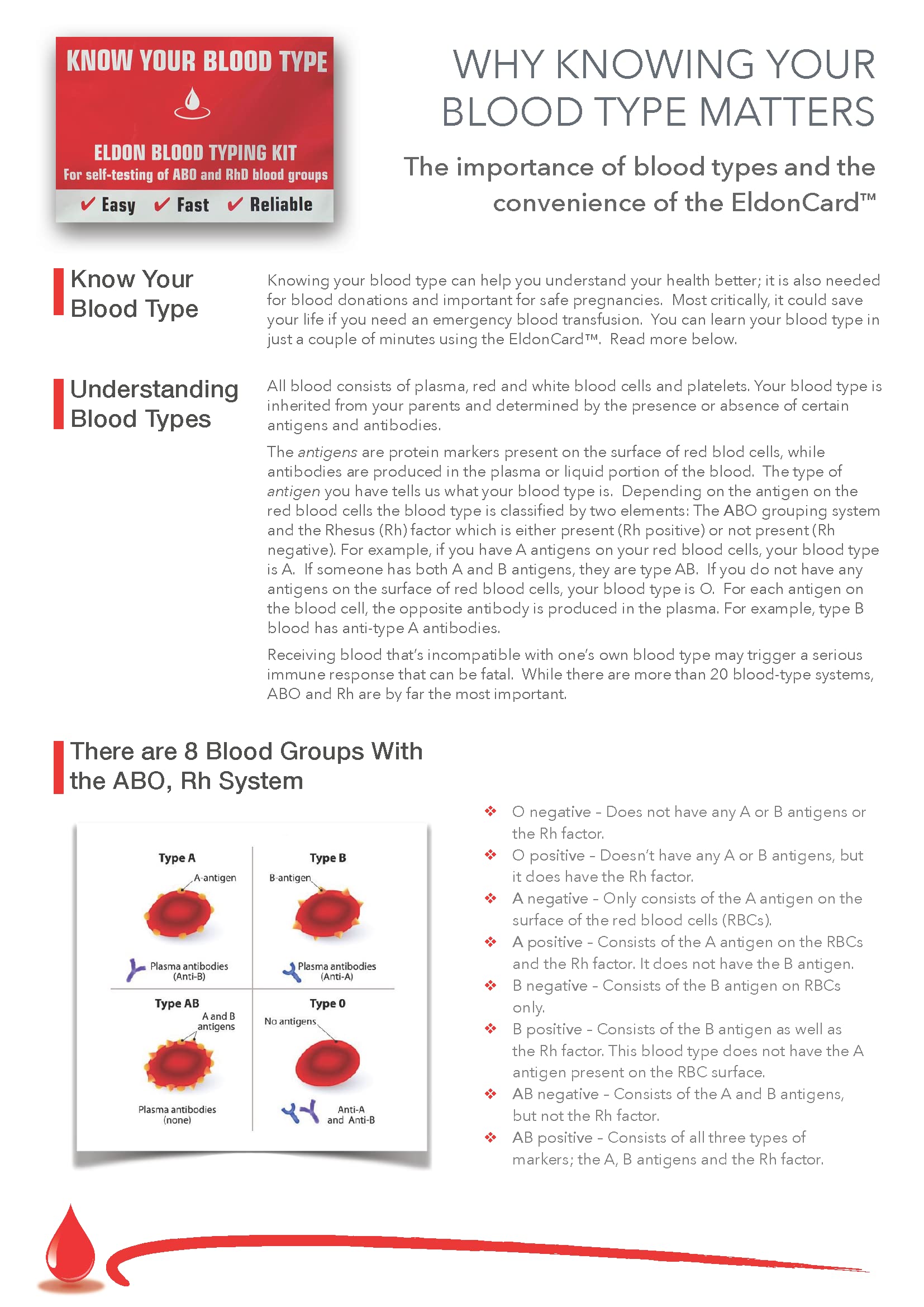 EldonCard Blood Type Test (Complete KIT) - Find Out if You are A, B, O, AB & RH- Results in Minutes - Air Sealed Envelope, Safety Lancet, Micropipette, Cleansing Swab - 1 Pack