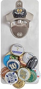 ELBAYT Bottle Opener - Wall Mounted Beer & Drink Cap Remover - Strong Magnet Plate Catcher, Holds 40 Caps - With 2 Funny Silicone Bottle Covers - Gift Ideas for Housewarming, Christmas, Birthday Party