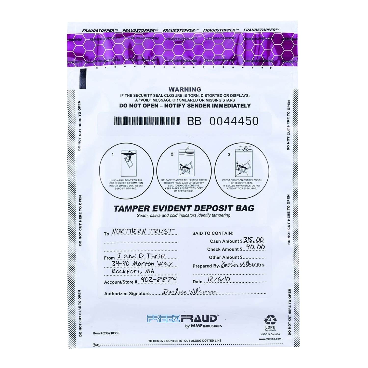 MMF Industries FREEZFraud Deposit Bags, 9 x 12 Inches, 100