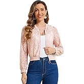 Allegra K Lace Jackets for Women's Stand Collar Zip Up Lightweight Gothic Sheer Baseball Jacket