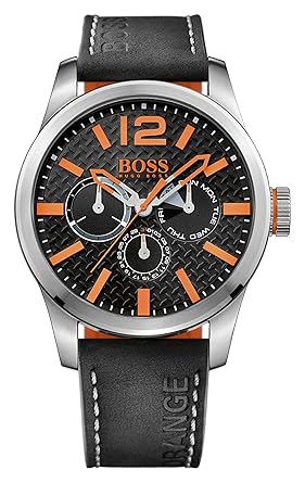 Hugo Boss Orange Paris Herren-Armbanduhr Quartz mit schwarzem Leder Armband 1513228