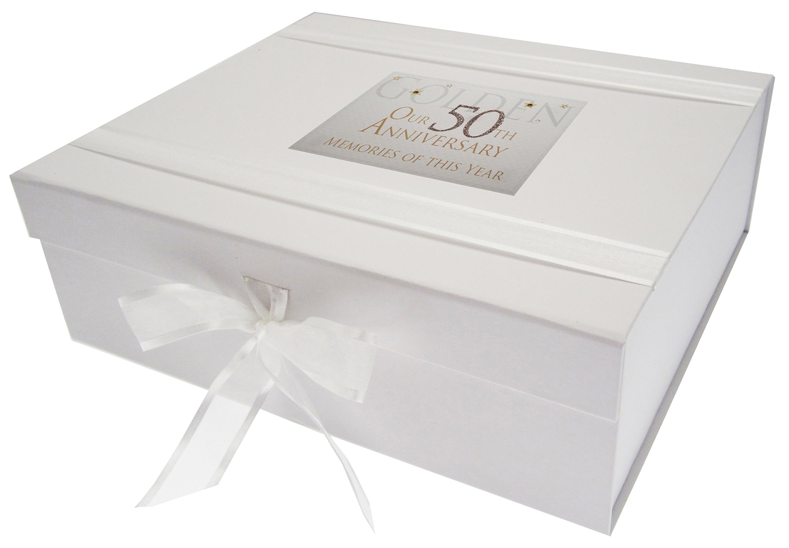 White Cotton Cards AW50LK 50th Anniversary, Large Keepsake Box, Memories of This Year - White