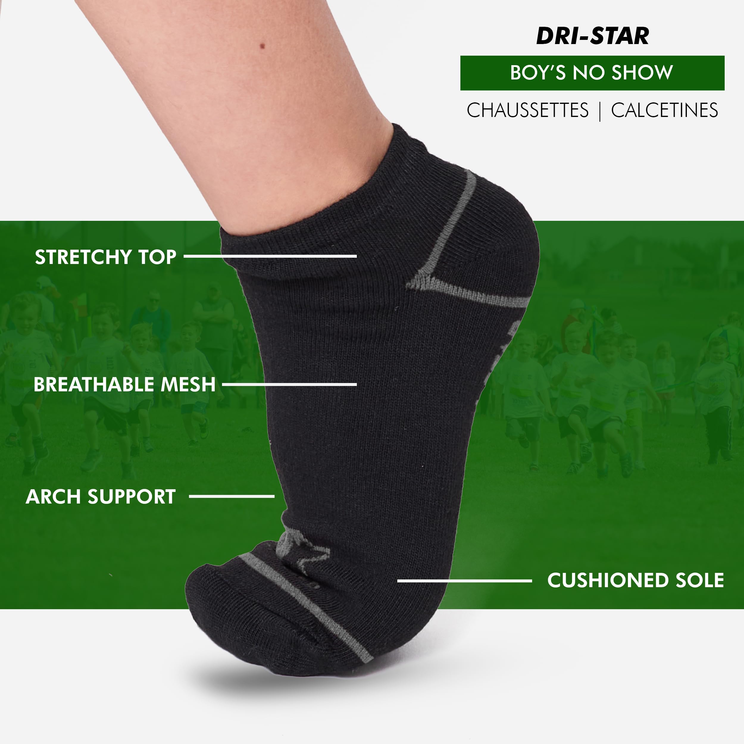 STARTER Youth Boys No Show Socks 10-Pack, Moisture-Wicking Kids Socks Shoe Size 10-4 (White/Grey/Black Multi, Medium)