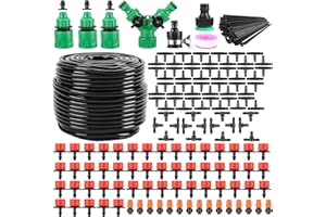 ABAKUKU 164FT 200 Pcs Drip Irrigation Kit, Garden Irrigation System 1/4" Blank Distribution Tubing Watering Drip Kit Automatic Irrigation Equipment for Garden Greenhouse, Flower Bed,Patio,Lawn (164FT)