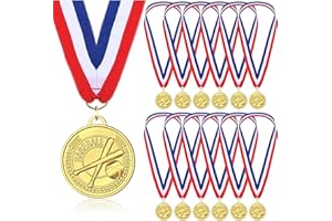 DONRIME 12 Pieces Gold Medals for Awards - Winner Medal Metal with Neck Ribbon Prizes for Kids, Adults, Sports Day, Spelling Bees, Competitions, Party, 2 Inches