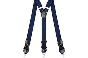 Kohentact Suspenders for Men with Clip & 6 Buttons 1.4in Y-Shape Stainless Steel
