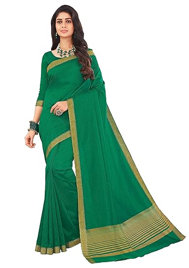 Womens Green Raw Silk Saree With Woven Zari Border And Blouse Material_RKRGRSP1526B