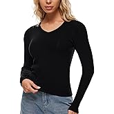 Wingslove Women's Long Sleeve Shirts Thermal Tops V Neck Built in Bra Cold Weather Fit Warm Base Layer Outfits