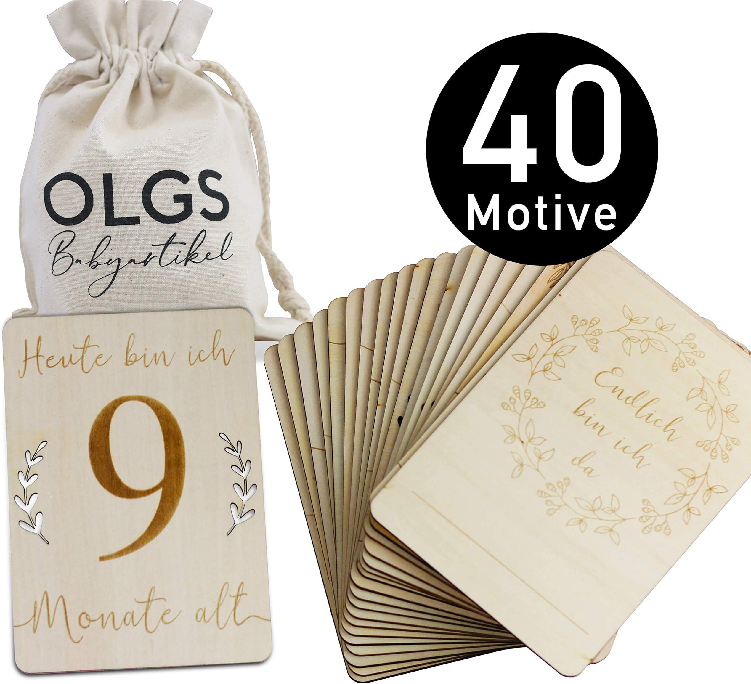 40 Wooden Milestones with Cloth Bag for Your Baby Milestone Cards Gift Idea for Birth, Christening, Pregnancy or Baby Shower Set of 20 Pieces