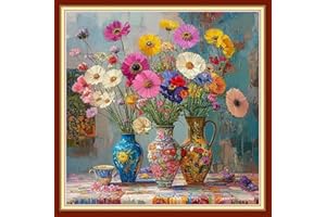 Redxing Stamped Cross Stitch Kits Embroidery kit for Beginners Adults Full Range of Embroidery Patterns Starter Kits DIY Printed Cross Stitch Kits Needlepoint Kits 11CT-Colorful Flowers 18x18 inchs