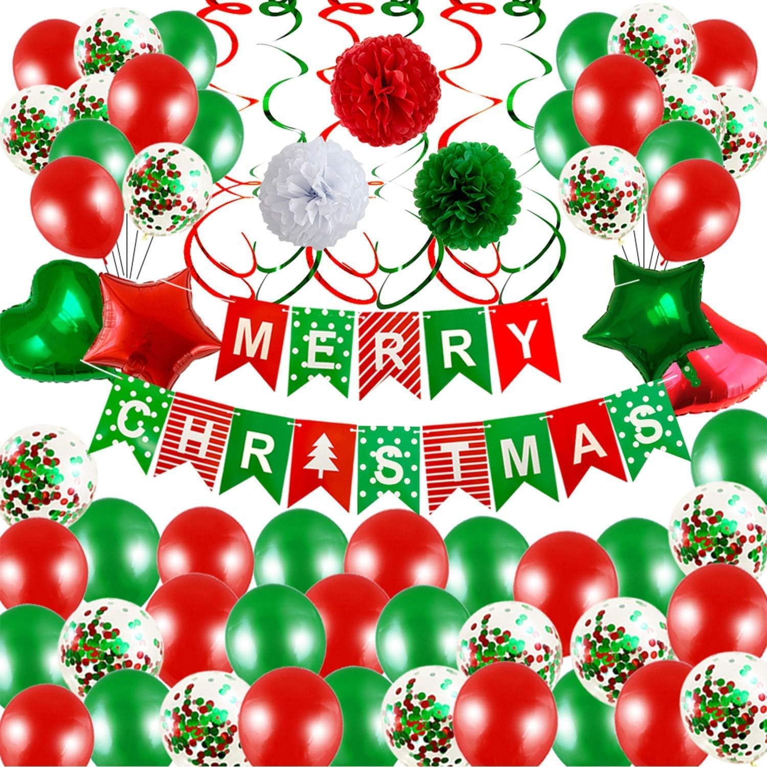 Come Mantenere Stella Di Natale Casa.Jtyr Natale Balloon Decorazioni Di Kit Buon Natale Banner Coriandoli Rosso Verde Natale Palloncini Stella Cuore Foil Palloncini Fiore Di Carta Di Natale Appendiabiti Ricciolo Decorazioni Amazon It Casa E Cucina