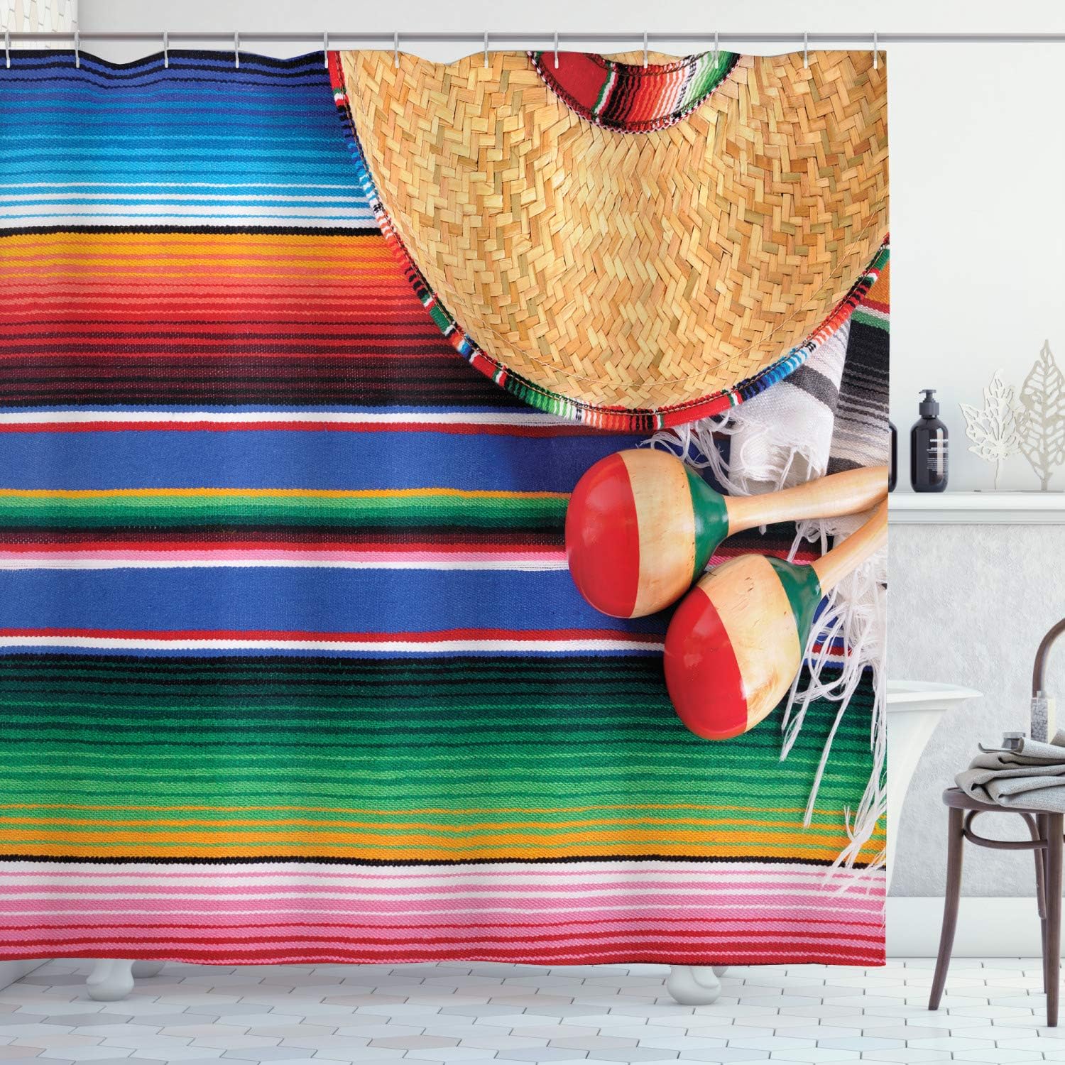 Ambesonne Mexican Shower Curtain, Mexican Culture Theme