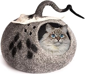 MEOWFIA Premium Cat Bed Cave (Extra Large) - Eco Friendly 100% Merino Wool Beds for Cats and Kittens (XL, Fairy Tail)