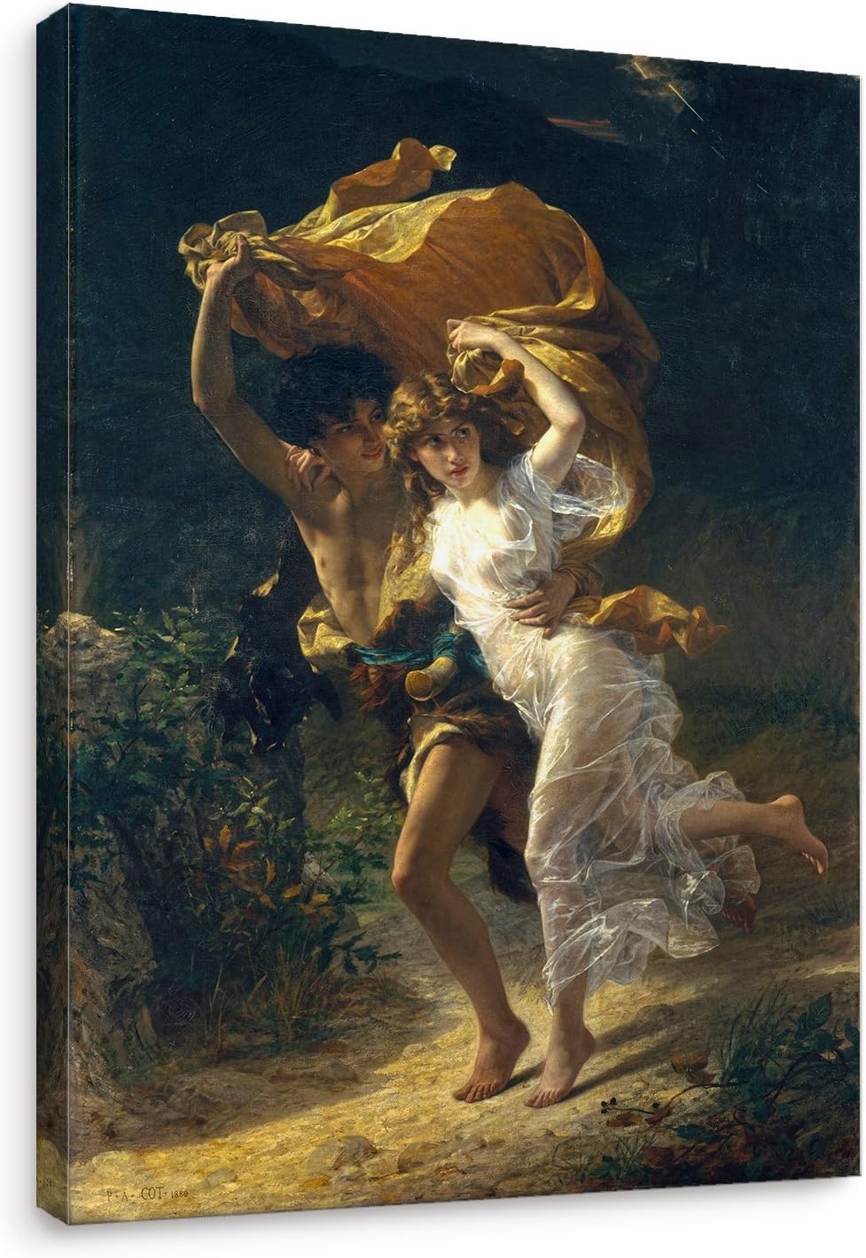 Niwo ART - The Storm, by Pierre Auguste Cot - Oil Painting Reproduction - Giclee Wall Art for Home Decor,Office or Lobby, Gallery Wrapped, Stretched, Framed Ready to Hang (18"x12"x3/4")