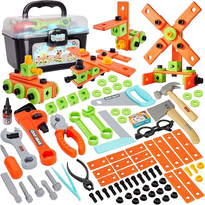 Buyger 82 Pièces Jouet Malette Outils Bricolage Enfant Bloc de Construction Jeux d'imitation Buyger 82 Pièces Jouet Malette Outils Bricolage Enfant Bloc de Construction Jeux d'imitation