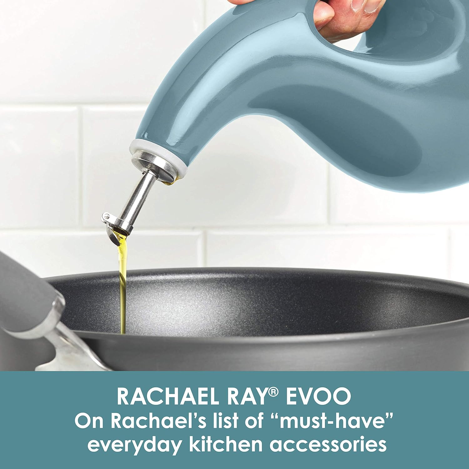 Rachael Ray Cucina Ceramics EVOO Olive Oil Bottle Dispenser with Spout - 24 Ounce, Agave Blue: Kitchen & Dining