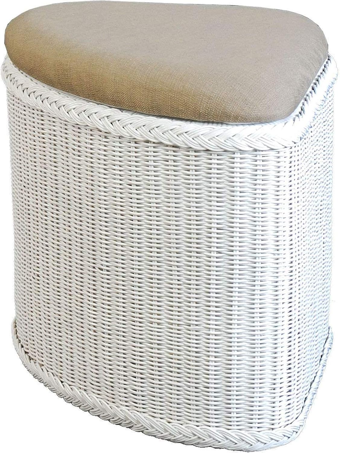 korb.outlet Rattan Wäschekorb Wäschetruhe mit gepolsterten Sitz Eck Weiss Flur-Bank Aufbewahrungsbox mit Deckel Bad-Hocker Sitzhocker Wäschesammler Sitz-Truhe