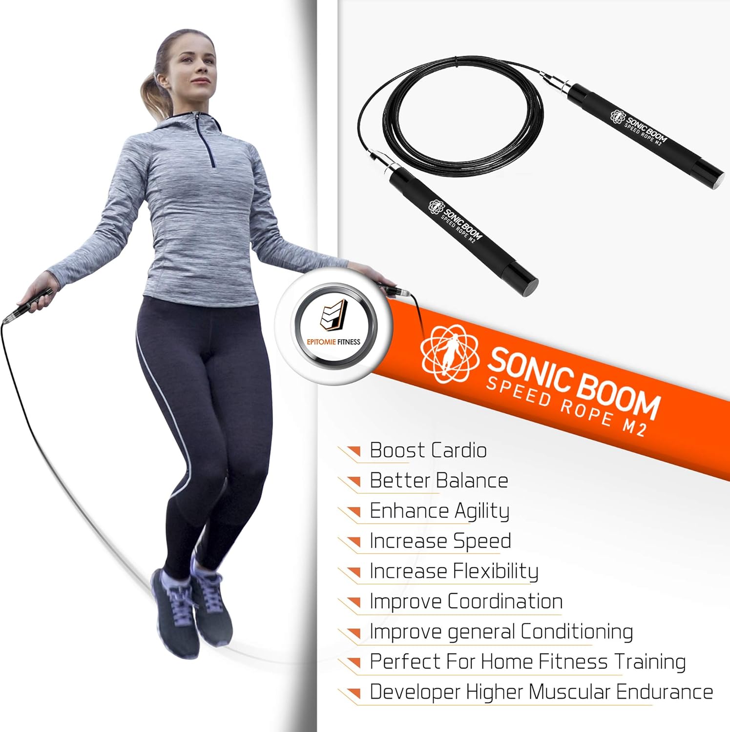 Sonic Boom M2 High Speed Jump Rope - Patent Pending Self-Locking, Screw-Free Design – Weighted, 360 Degree Spin, Silicone Grip with 2 Speed Rope Cables for Home Workout, & More : Sports & Outdoors