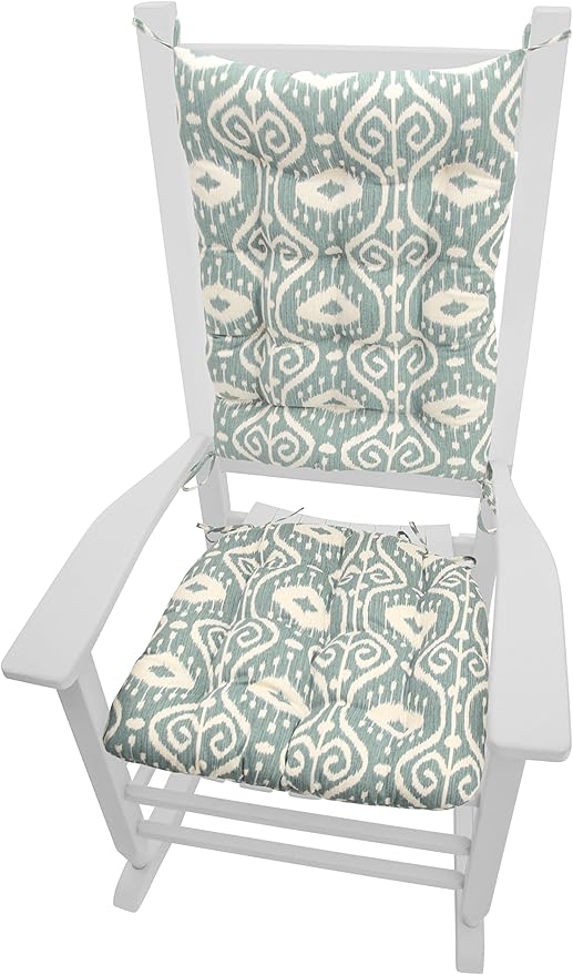 Rocking Chair Cushions Bali Ikat Aqua Spa Reversible, Latex Foam