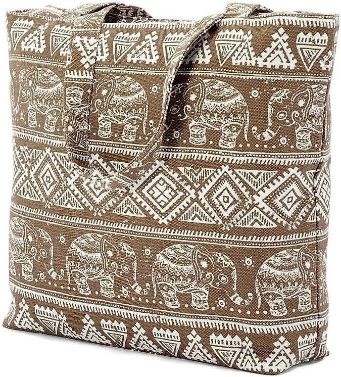 Elephant Print Beach Bag Shopper Tote (Brown)