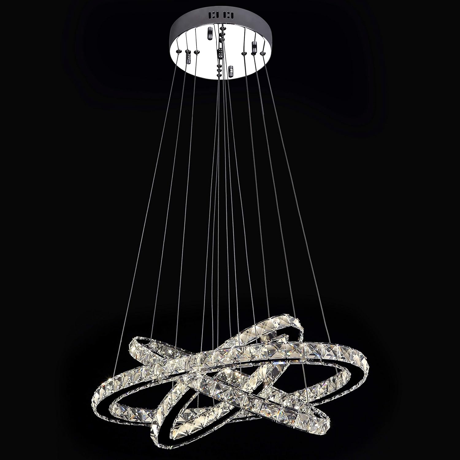 LED Crystal Chandeliers Ceiling Lighting Fixture Brightness Adjustable Stainless Steel Pendant Light (W23.62D15.35 inch): Home Improvement