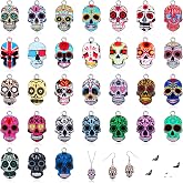 Hicarer 62 Pcs Halloween Sugar Skull Charms Enamel Beads, Stylish Style | Day of The Dead Theme, 31 Styles Colorful Pendants for DIY Necklaces Bracelets Earrings Key Chains Jewelry Making Accessories
