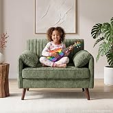Modern Oversized Accent Reading Chair for Living Room, 43", Chenille, Green | Piping Single Armchair with Quilting Backrest, Padded Arms, Wood Legs for Bedroom, Office, Reception Area