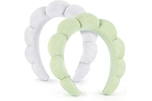 DiyJibb Spa Headbands for Women Ladies- Puffy Makeup Headband Combo Pack- Set of 2 Terry Towel Cloth Fabric Hair Bands for Washing Face(white+light green)