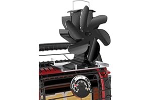 HIDALIFE Wood Stove Fan for Heater, Heat Powered Fireplace 6 Blades Fan with Bracket Compatible for Heater,Thermal Tent Heater Fan for Camping Propane Heater with Magnetic Thermometer