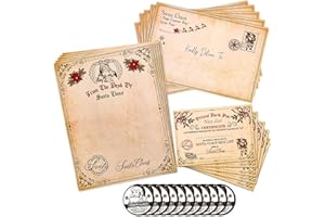 AnyDesign Christmas Official Letters Certificate from Santa Claus Set Include 5Pcs Vintage Style Writing Letter, 5Pcs Nice List Certificate, 5 Envelopes and 10 Round Stickers for Family Party Favors