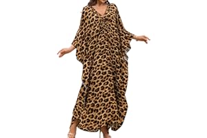 Yanziliu Women Kaftan Dresses Plus Size V-Neck Batwing Sleeves Beach Cover Up 2025 Summer Floral Print Caftan Dress