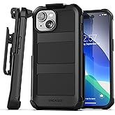 Encased Rugged Belt Case, Designed for iPhone 15 (2023) Ultra Protective Falcon Armor with Phone Holster Clip (Black) Compatible with MagSafe