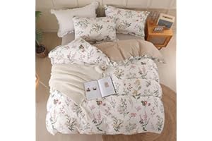 OAITE Duvet Cover Twin Size - 100% Cotton Comforter Cover Floral Duvet Cover Sets 3-PC, Breathable Duvet Cover with Zipper Closure & Corner Ties