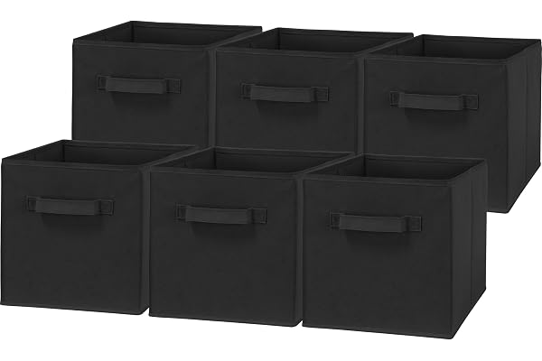 Simple Houseware 11-Inch Foldable Cube Storage Bins, Black, 6-Pack | Lightweight & Durable Structure Fabric Cubes Organizer f