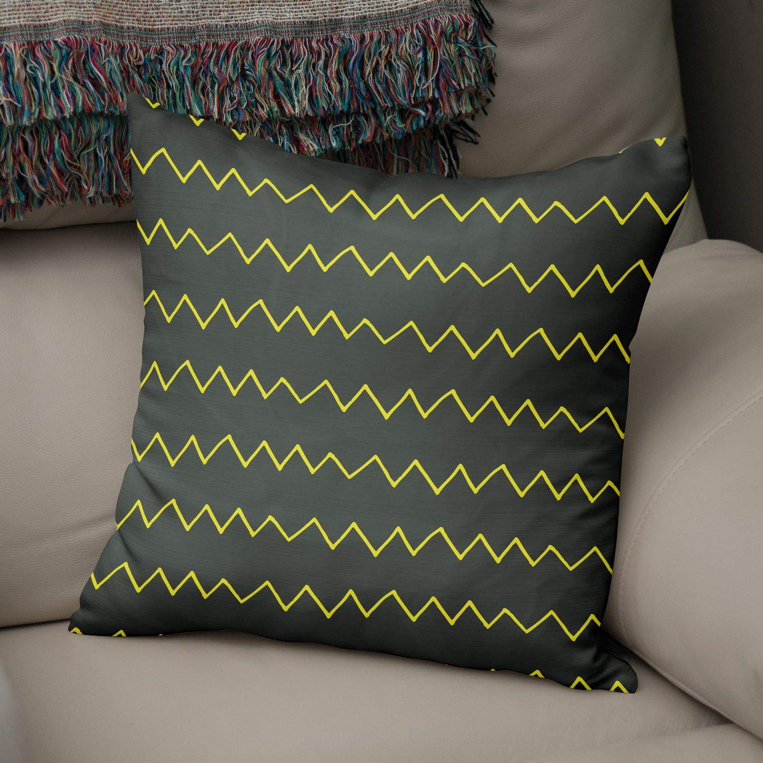 Bonamaison Decorative Cushion Cover Neon Yellow & Fume, Throw Pillow Covers, Home Decorative Pillowcases for Livingroom, Sofa, Bedroom, Size: 50x50 Cm - Designed and Manufactured in Turkey