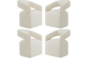 KISLOT Upholstered Dining Chairs with Removable Casters Barrel Side Armchair with Rollers for Diningroom Bedroom Livingroom Reading Room, Cream Beige, 4PCS