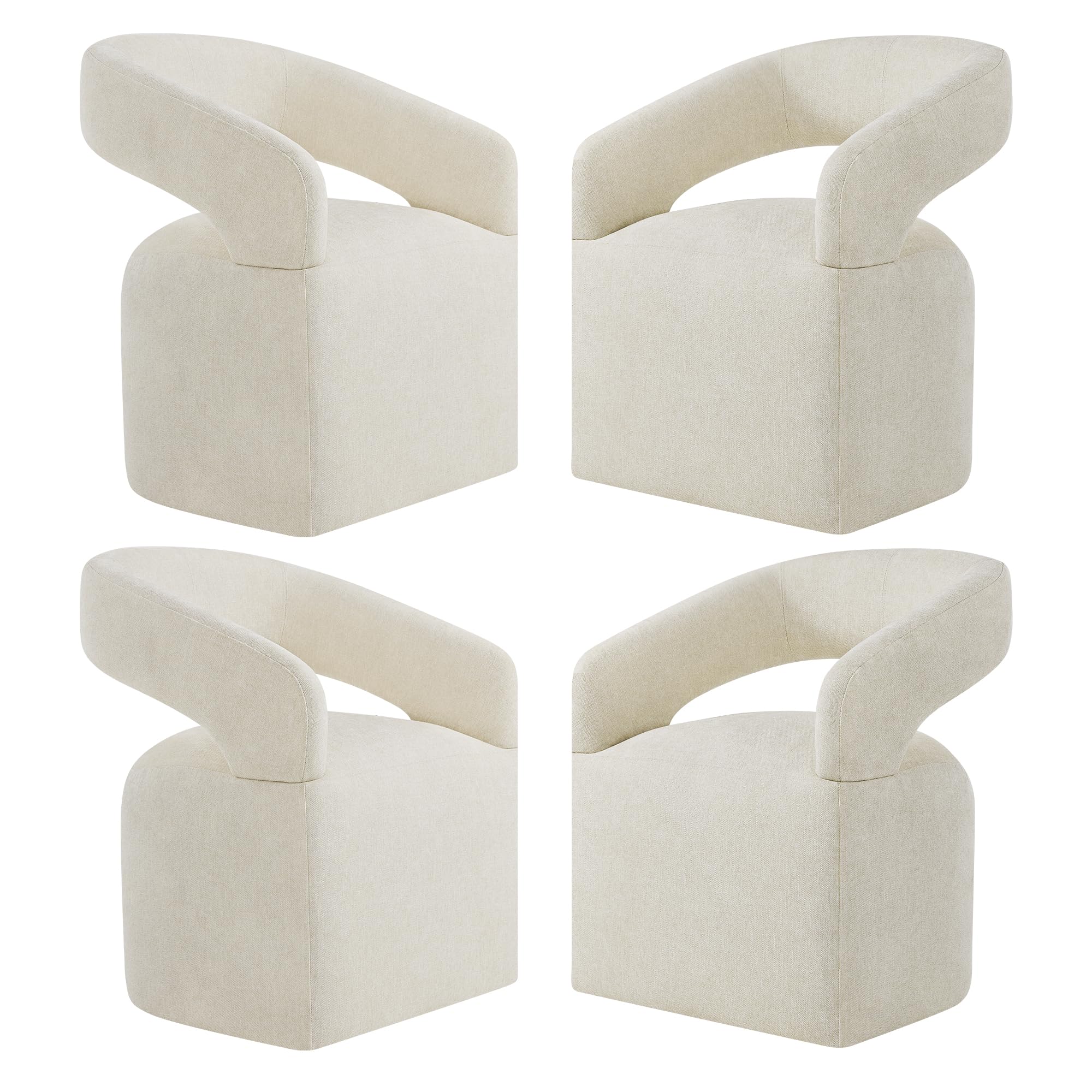 Photo 1 of **ONLY 1** KISLOT Upholstered Dining Chairs with Casters, Modern Barrel Side Armchair with Rollers for Dining Room, Bedroom, Kitchen, Reading Room, Cream Beige, Set of 4
