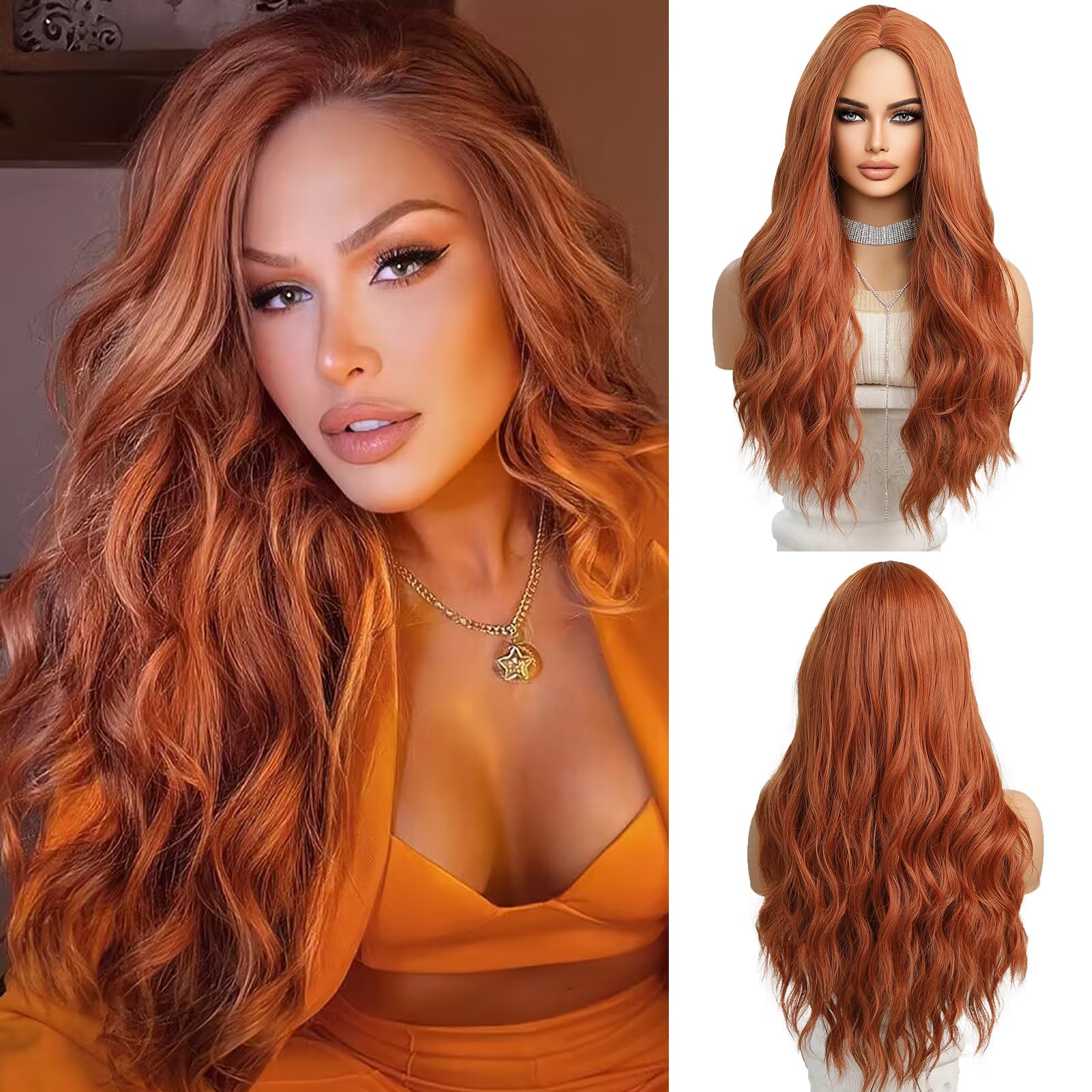 OUFEI Long Wavy Ginger Wigs for Women Natural Synthetic Hair Heat Resistant Wigs for Daily Party Cosplay Wear — image 1