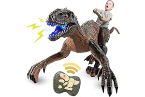SMILESSKIDDO Dinosaur Toys for Kids, 19 inch Remote Control Dinosaur Electronic Toys Velociraptor with 3D Eye & Shaking Head & LED Light & Roaring Sounds, Indoor & Outdoor Toy for 6+ Years Old